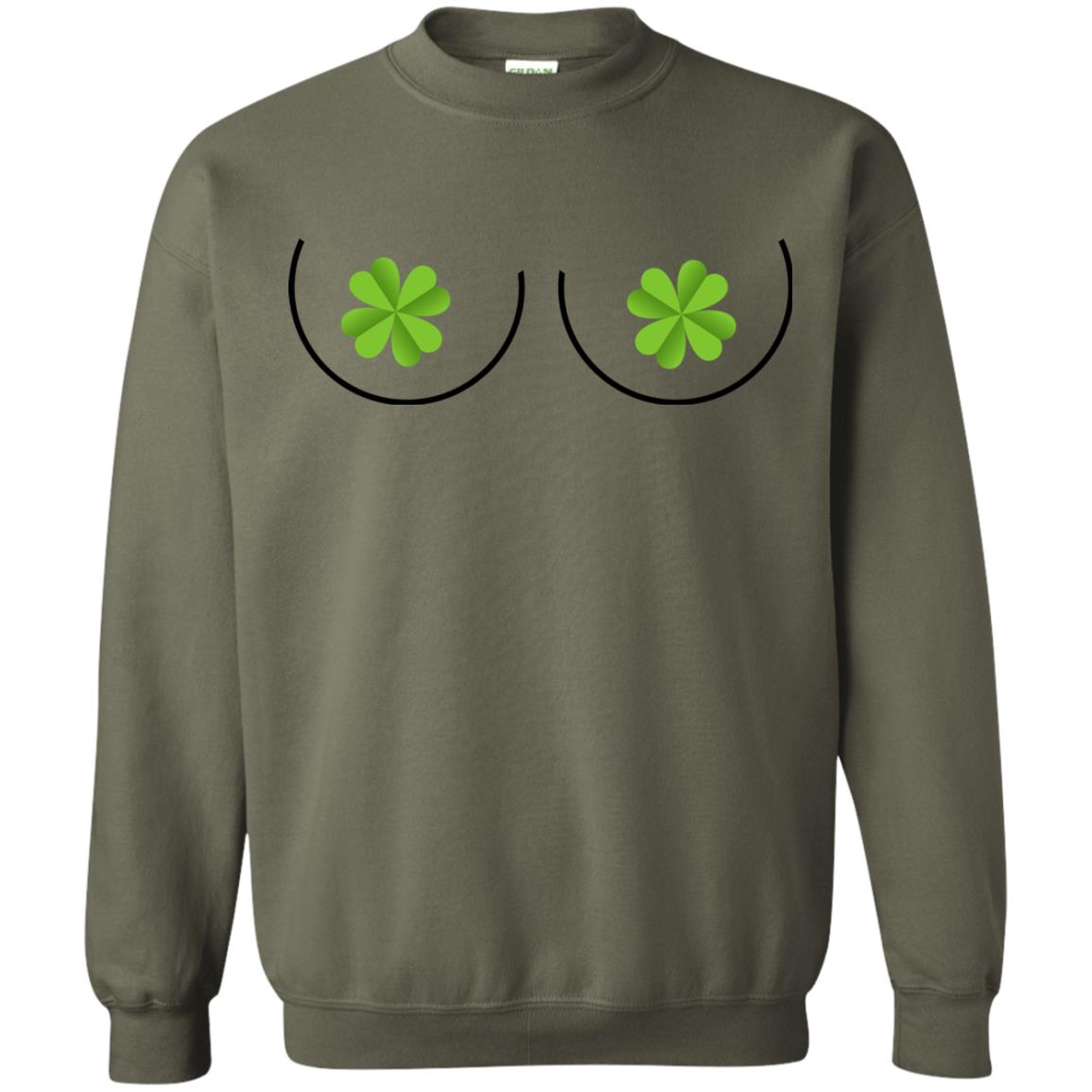 Shamrocks Breast Saint Patrick_s Day T-shirt Military Green