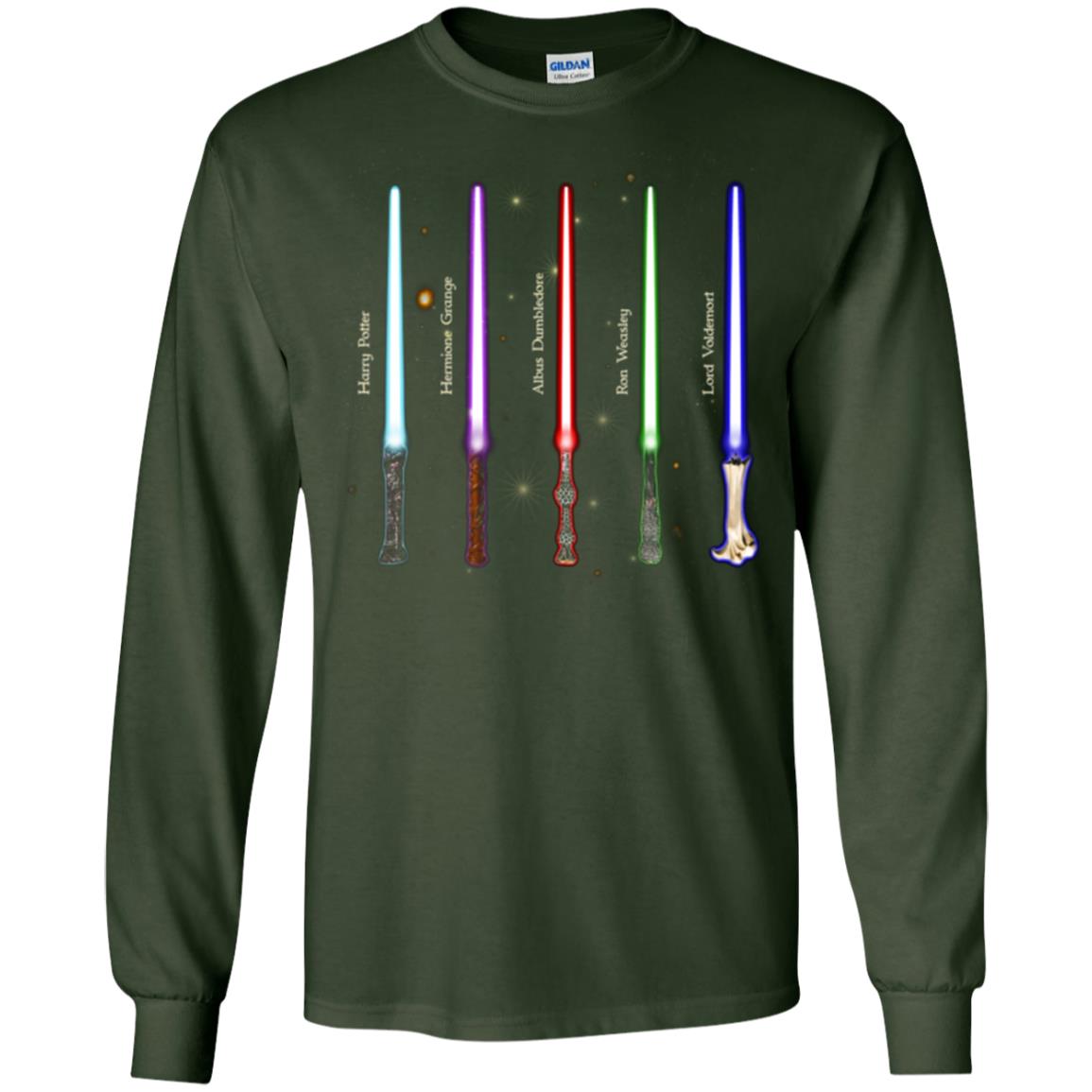 Harry Potter Lightsaber Wands Movie Fan T-shirt Forest Green
