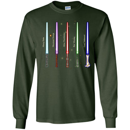 Harry Potter Lightsaber Wands Movie Fan T-shirt Forest Green
