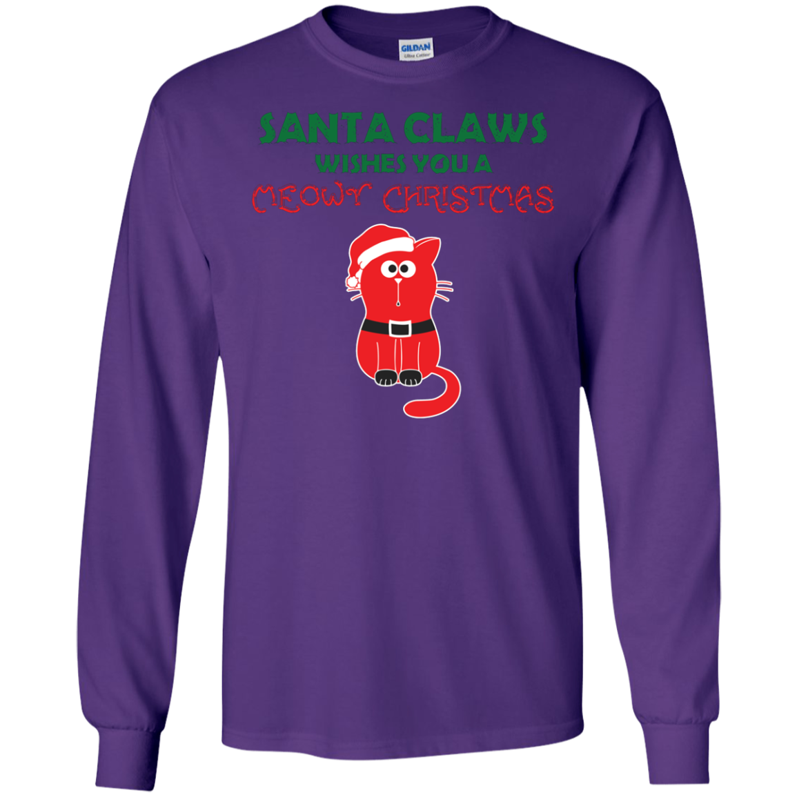 Christmas T-shirt Santa Claws Wishes You A Meowy Christmas Purple
