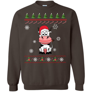 Milch Cow With Santa Hat Merry X-mas Ugly Christmas Gift Shirt For Mens Womens KidsG180 Gildan Crewneck Pullover Sweatshirt 8 oz.