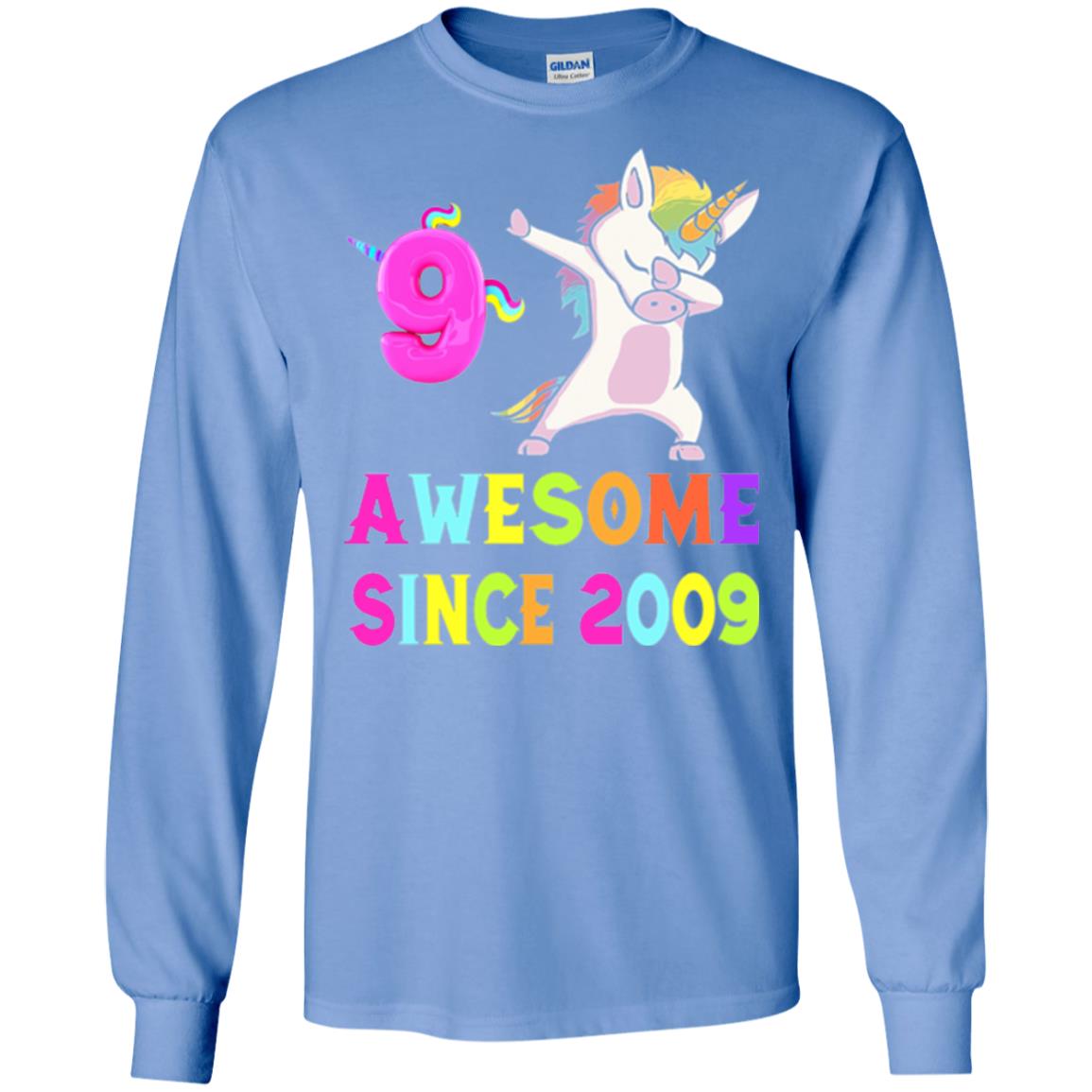9th Birthday T-shirt Unicorn Dabbing Awesome Since 2009 Carolina Blue