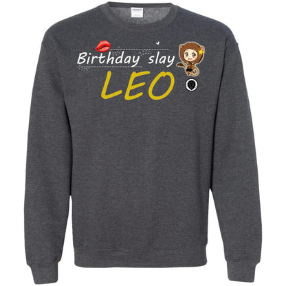 Cute Leo Girl Birthday Lip Slay T-shirt Dark Heather