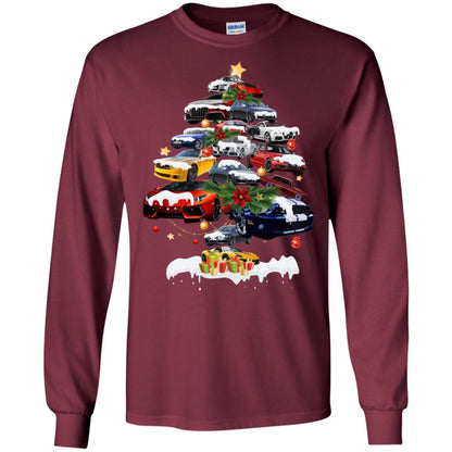 Cars Christmas Tree X-mas Gift Shirt For Mens Or Womens Maroon