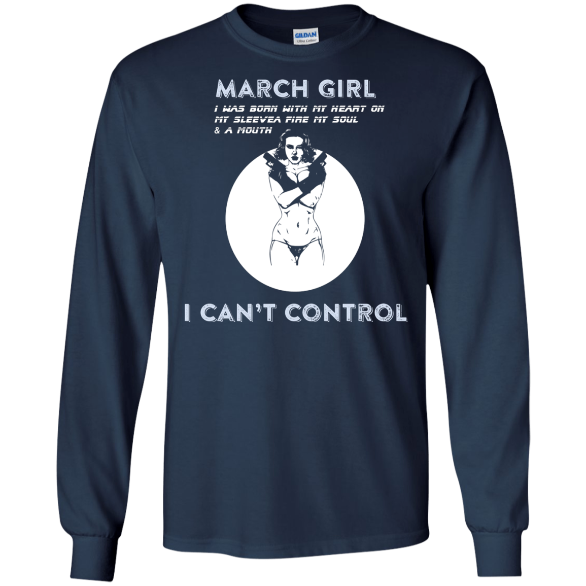 March Girl I Was Born With My Heart T-shirt Navy
