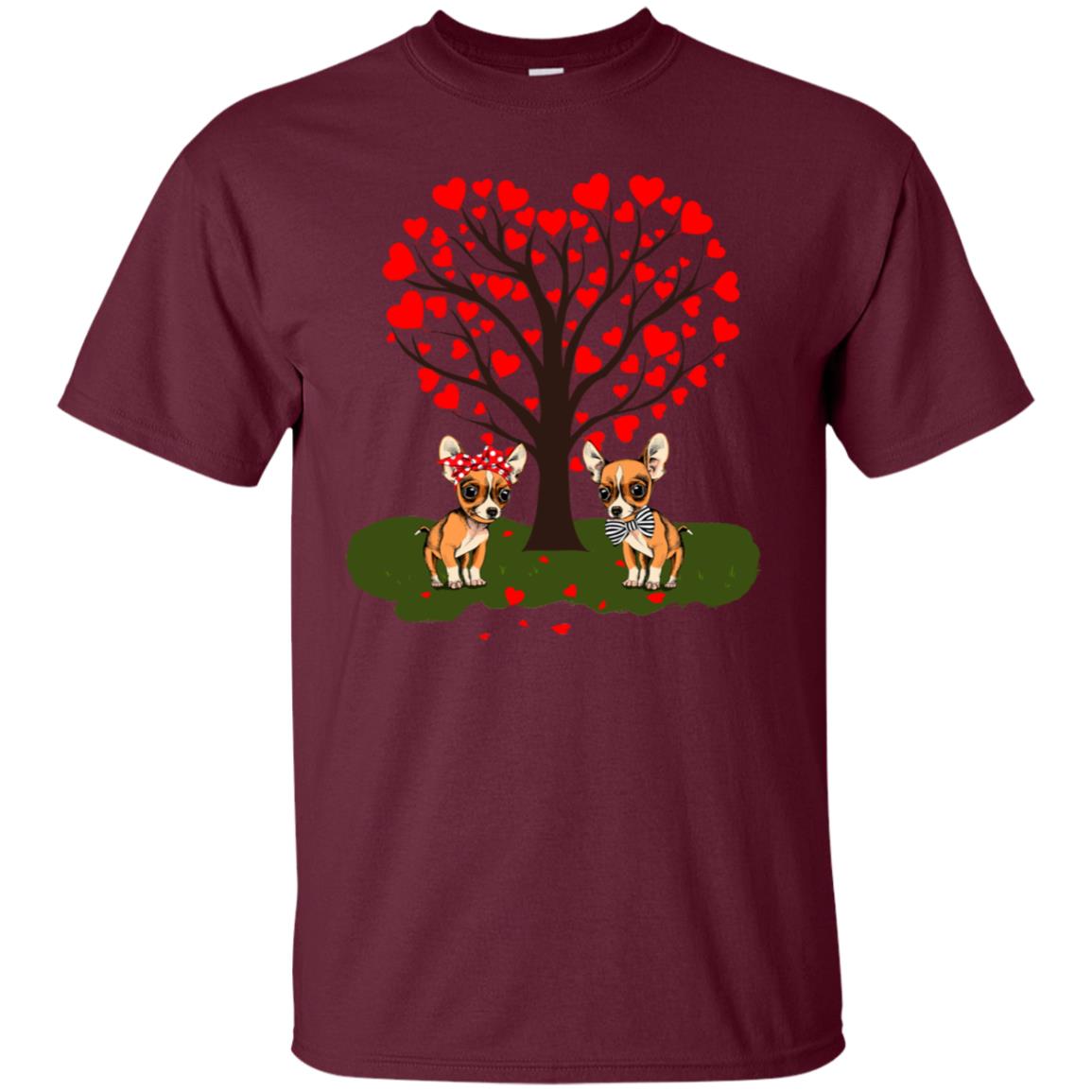 Valentine Chihuahua Couple Heart Tree Shirt Maroon