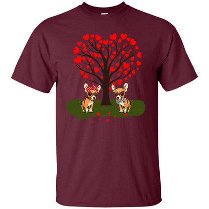 Valentine Chihuahua Couple Heart Tree Shirt Maroon
