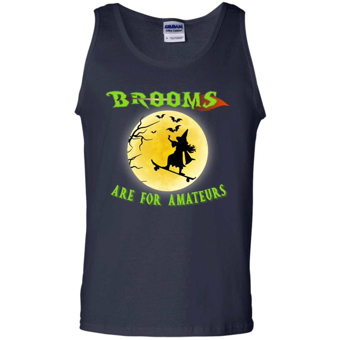 Brooms Are For Amateurs Witches Ride Skateboard Funny Halloween Shirt Navy