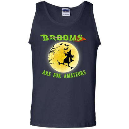 Brooms Are For Amateurs Witches Ride Skateboard Funny Halloween Shirt Navy