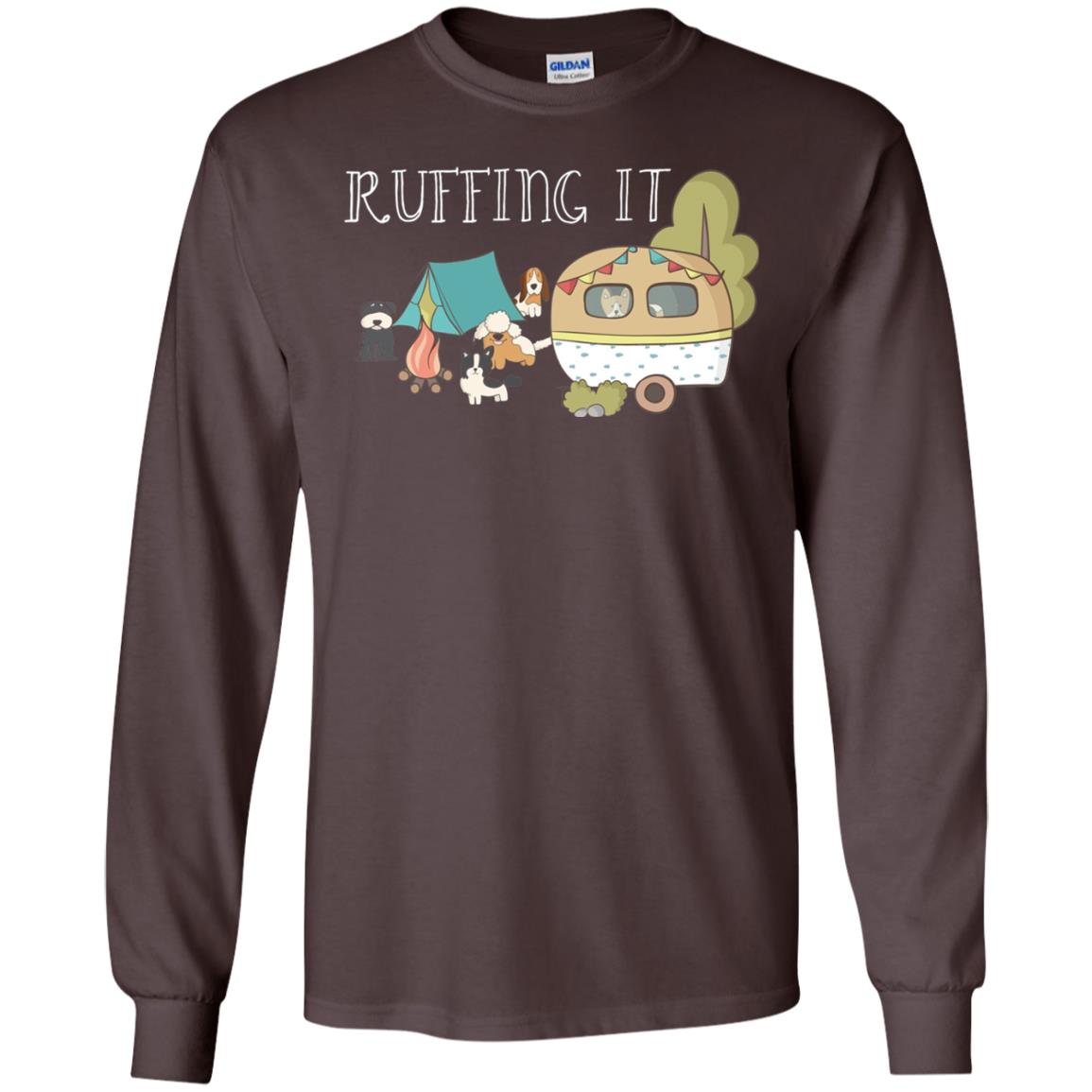 Ruffing It Camping With Dogs Camper T-shirt Dark Chocolate