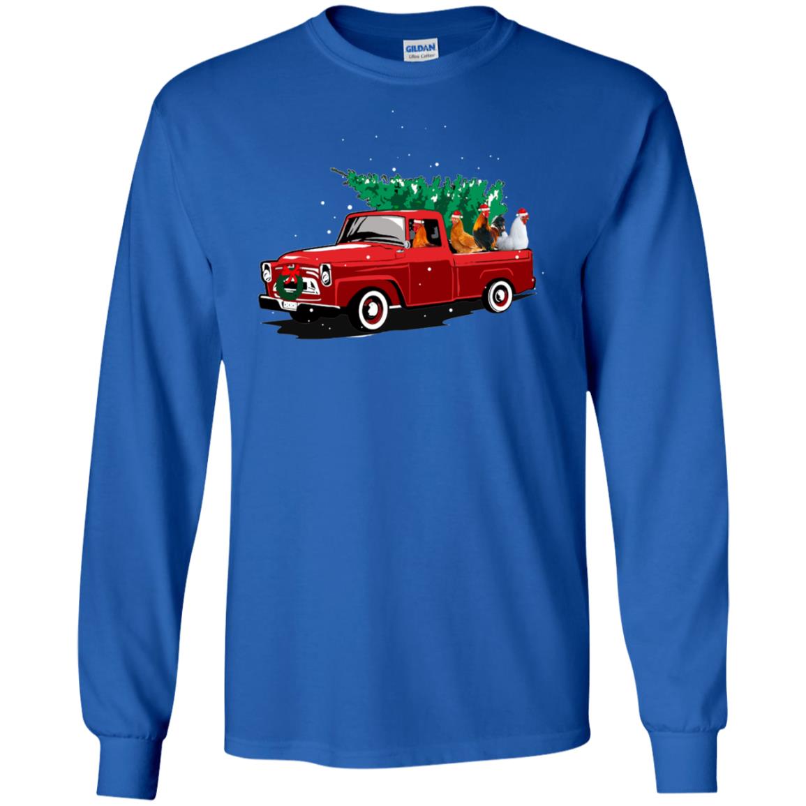 Chickens On Car Merry Christmas Gift Shirt For Mens Womens Royal
