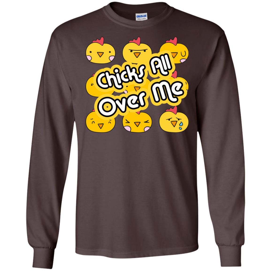 Chicks All Over Me Funny Chickens Shirt For Easter Day Dark Chocolate