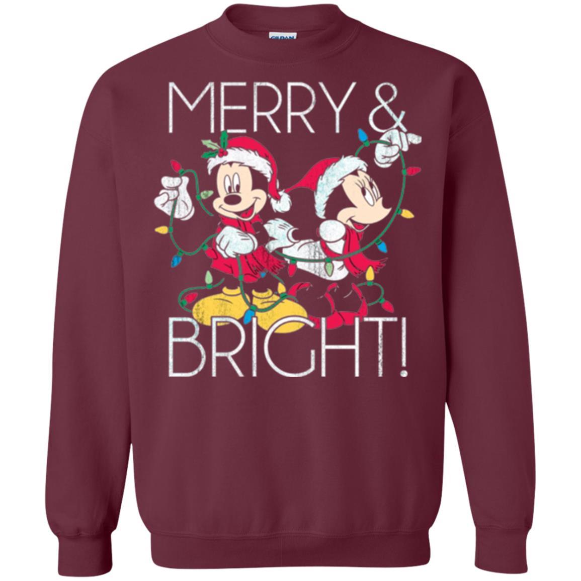Disney Mickey Mouse T-shirt Merry And Bright Christmas Maroon