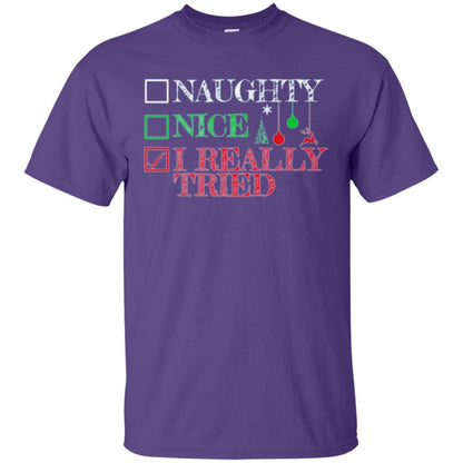 Christmas T-shirt Naugth Nice I Ready Tried Purple