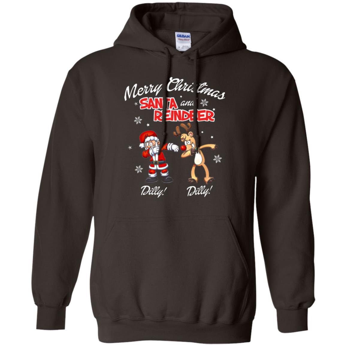 Christmas T-shirt Merry Christmas Santa And Reindeer Dilly Dilly Dark Chocolate