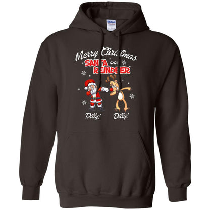 Christmas T-shirt Merry Christmas Santa And Reindeer Dilly Dilly Dark Chocolate