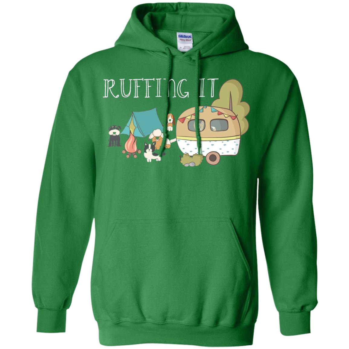 Ruffing It Camping With Dogs Camper T-shirt Irish Green