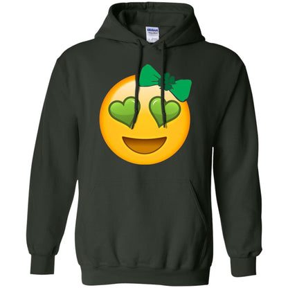 Emoji Green Heart Eyes Bow Saint Patricks Day Shirt For Girls Forest Green