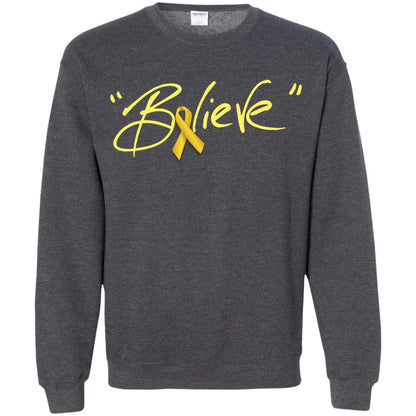 Childhood Cancer Awareness Shirt Gold Ribbon Believe Dark Heather