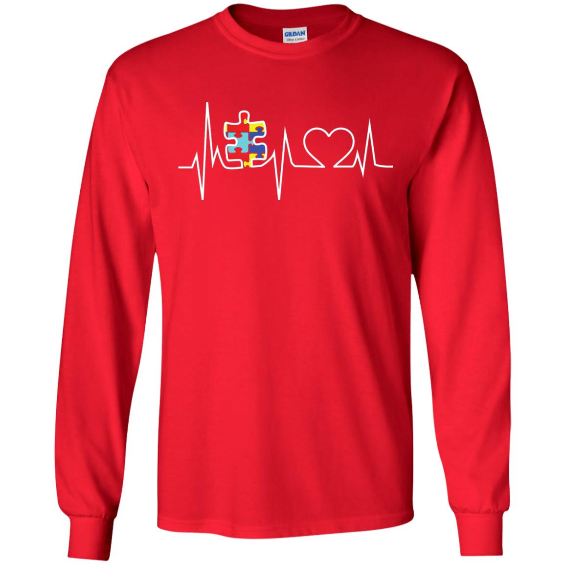 Autism Puzzle Heartbeat Autism Awareness Shirt Red