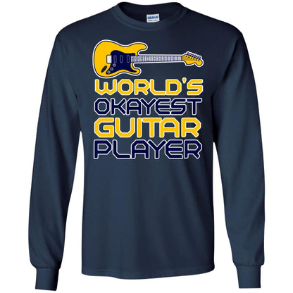 World's Okayest Guitar Player Gift Shirt For Guitarist Navy