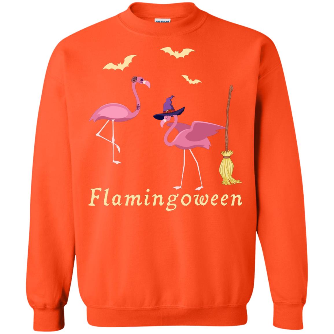 Flamingoween Flamingo Wicth Ride Stick Funny Quote On Haloween Gift Shirt Orange