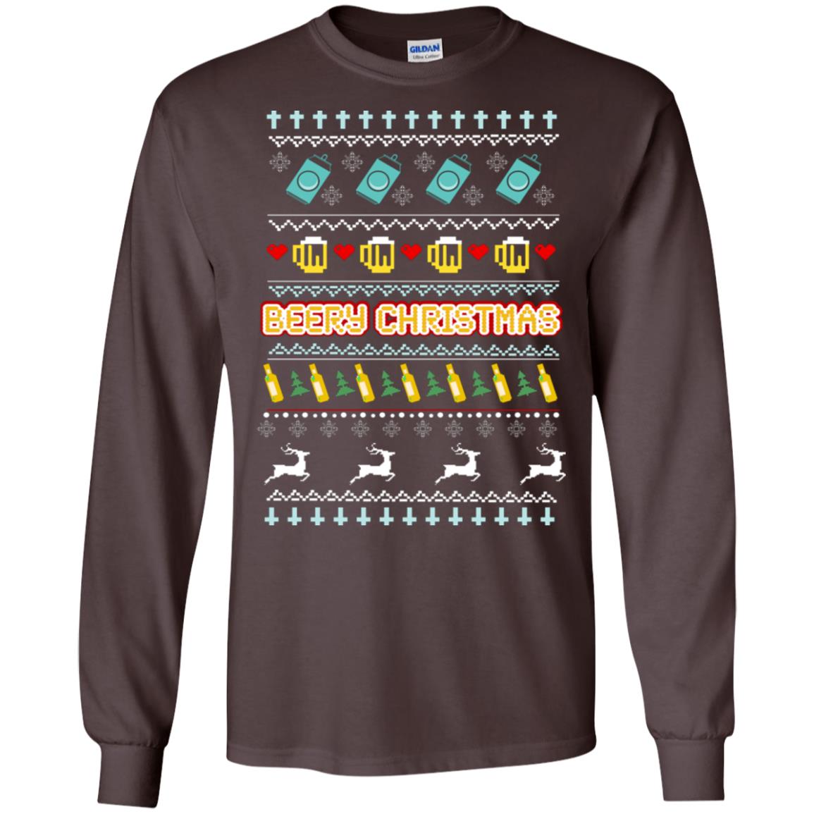 Beery Christmas Merry X-mas Beer Drinking Lovers Gift Shirt Dark Chocolate