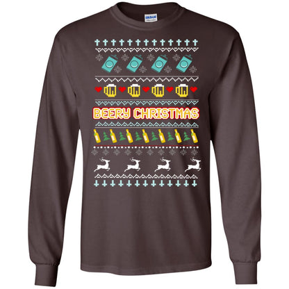 Beery Christmas Merry X-mas Beer Drinking Lovers Gift Shirt Dark Chocolate