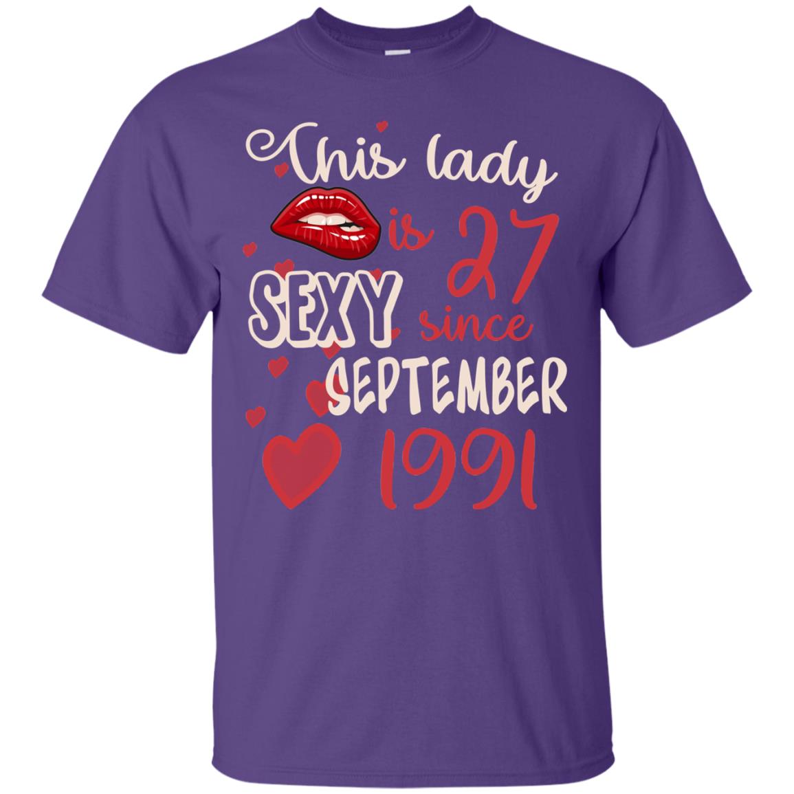 This Lady Is 27 Sexy Since September 1991 27th Birthday Shirt For September Womens Purple