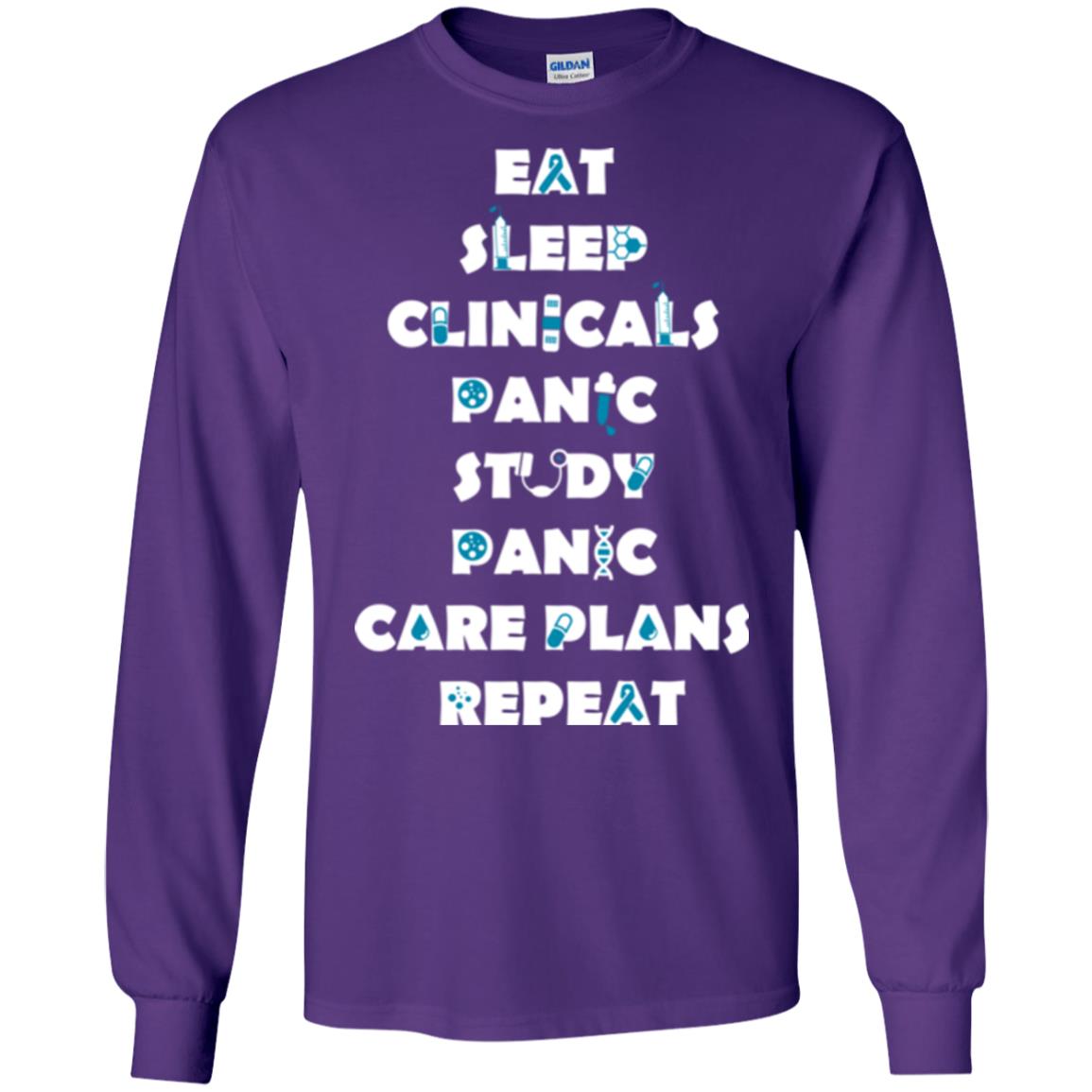 Nurse Student T-shirt Eat Sleep Clinicals Panic Study Panic Care Plans Repeat Purple
