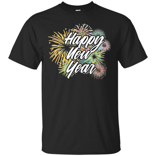 Happy New Year T-shirt Fireworks Black