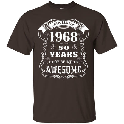 50th Birthday T-shirt Born In January 1968 Dark Chocolate