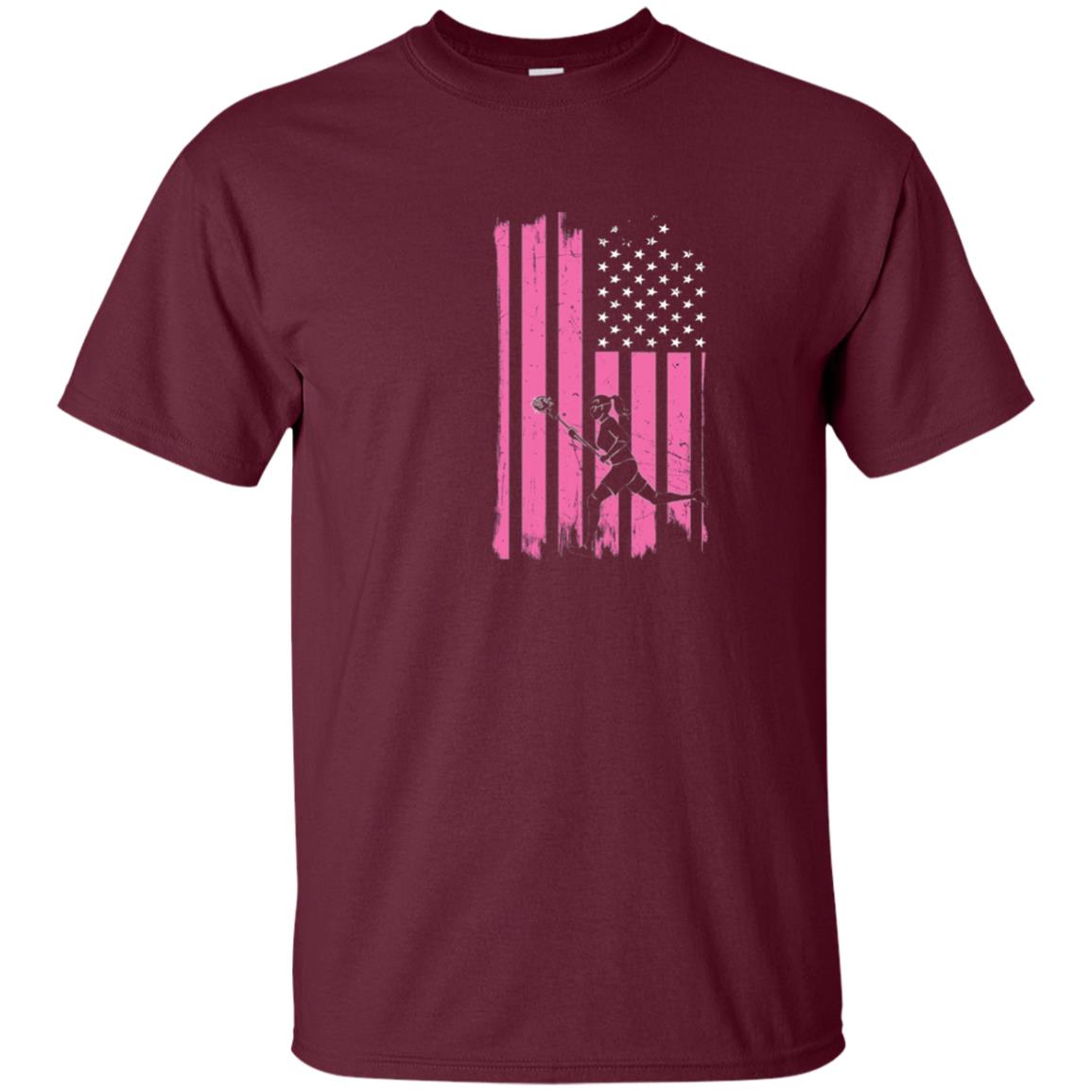Girls Lacrosse Distressed American Flag Lacrosse Lover T-shirt Maroon