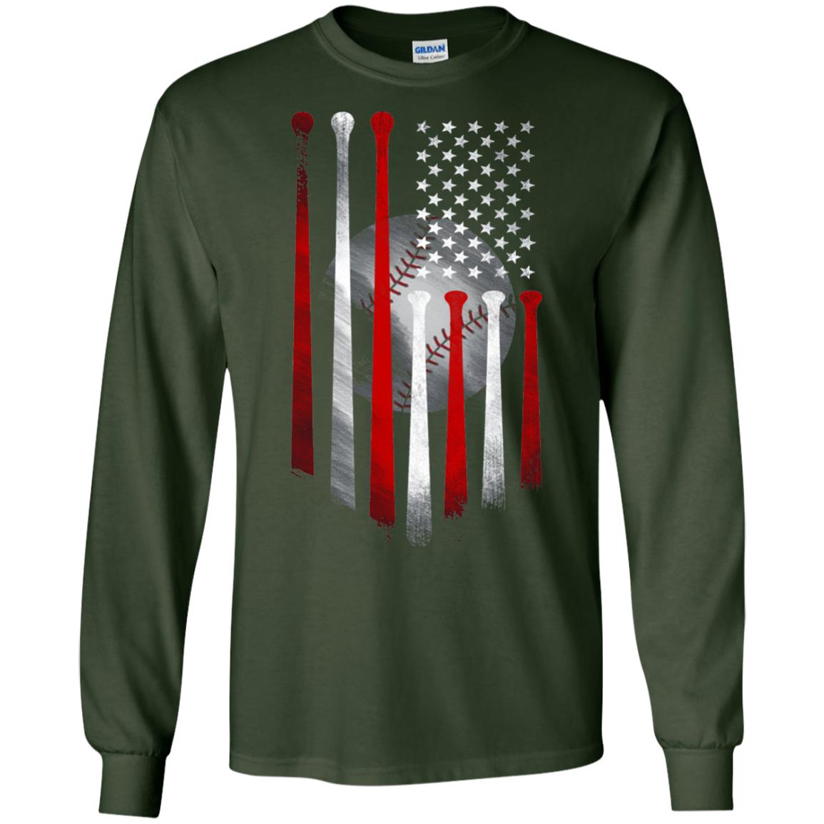 American Flag Baseball Flag Baseball Lover T-shirt Forest Green