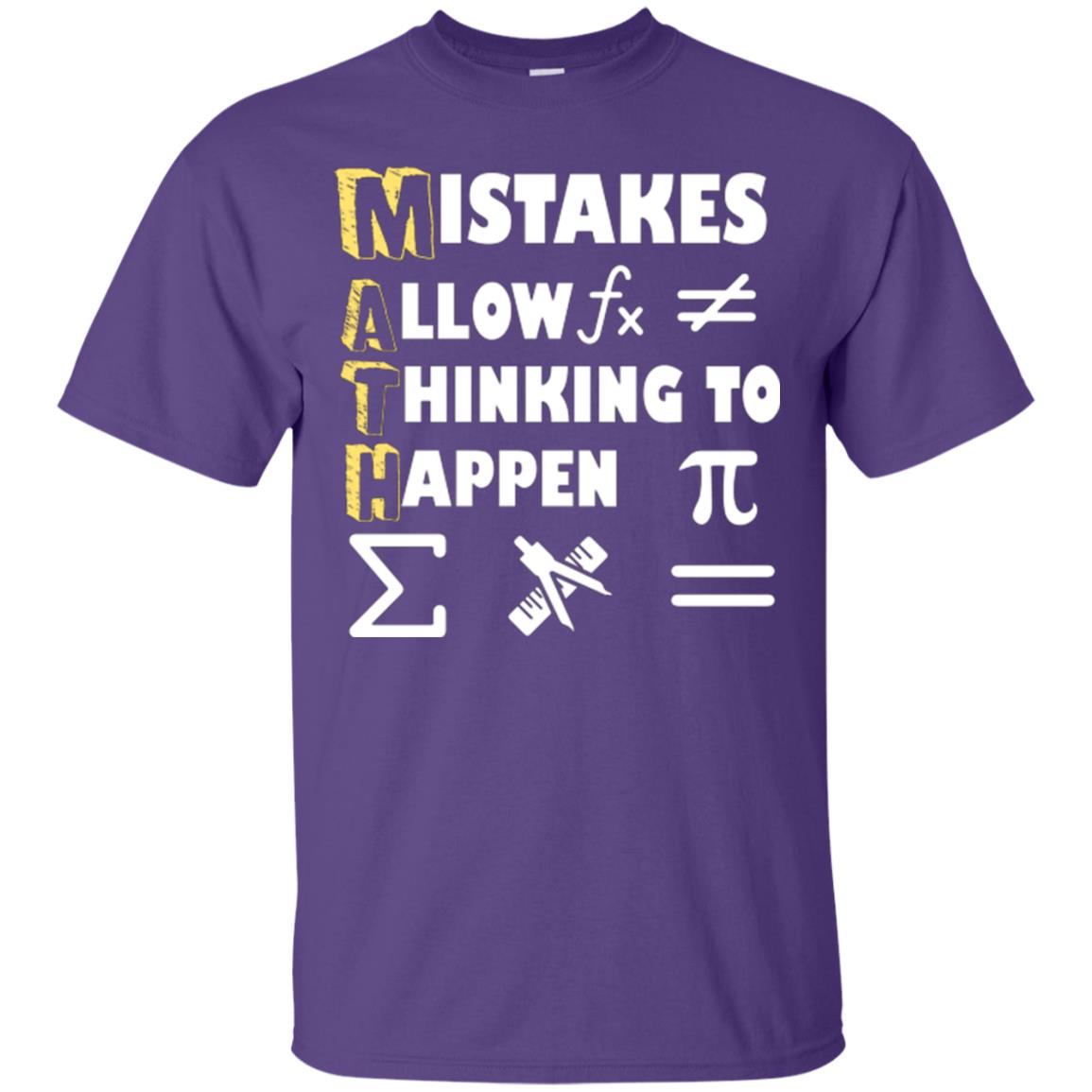 Math Lover T-shirt Mistakes Allow Thinking To Happen Purple