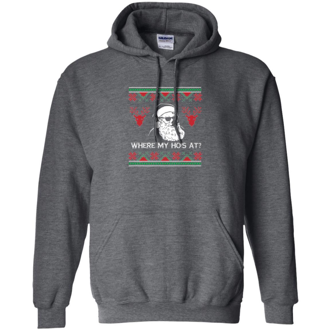Christmas T-shirt Santa Claus Where My Hos At T-shirt Dark Heather