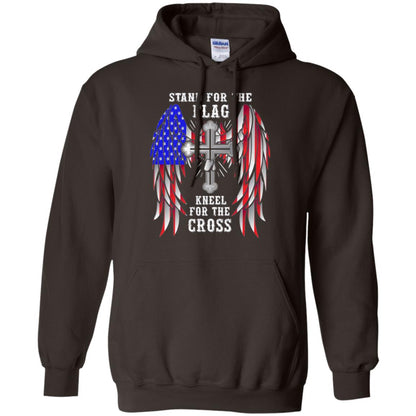 Christian T-shirt Stand For The Flag Kneel For The Cross Dark Chocolate