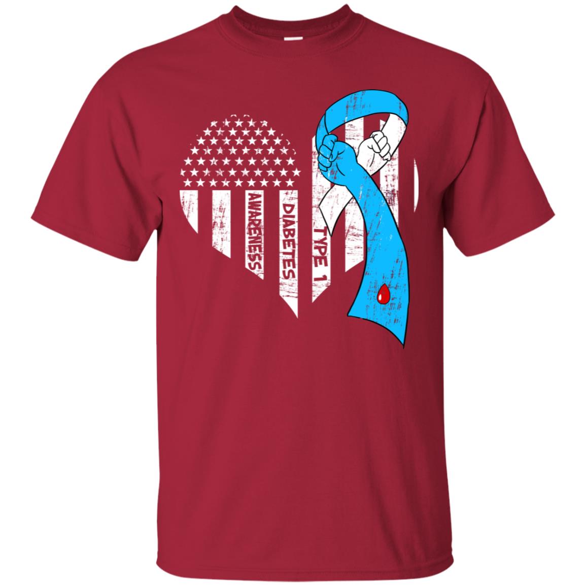 Diabetes Awareness Type 1 Ribbon Flag Shirt Cardinal
