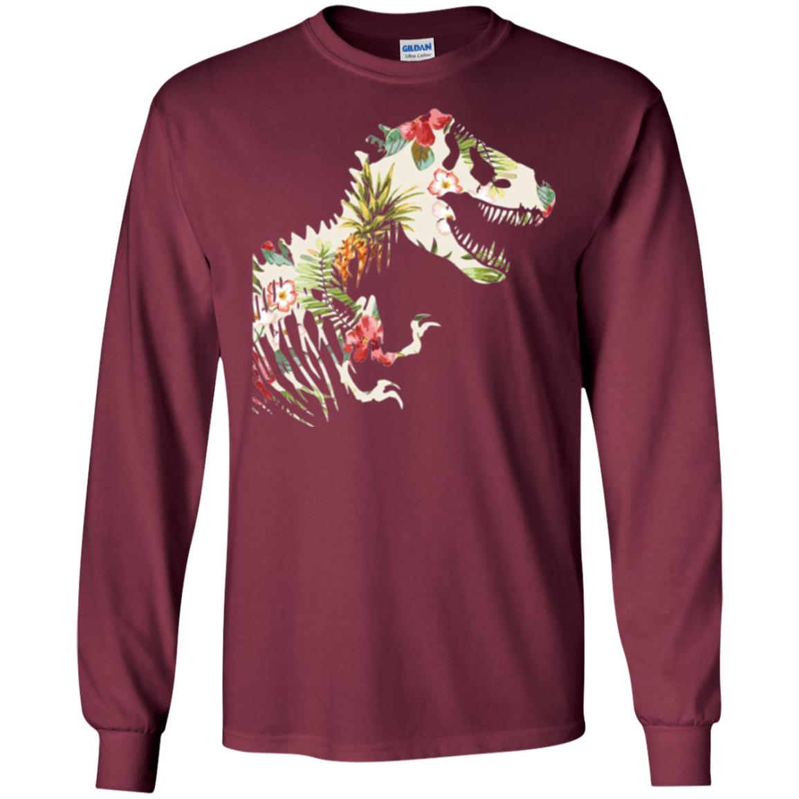 Dinosaur T-shirt Floral Tropical Hawaiian Pattern T Rex Maroon