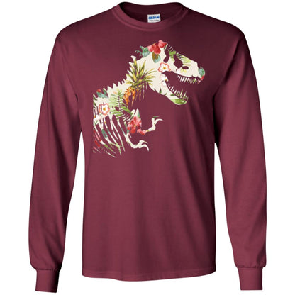Dinosaur T-shirt Floral Tropical Hawaiian Pattern T Rex Maroon