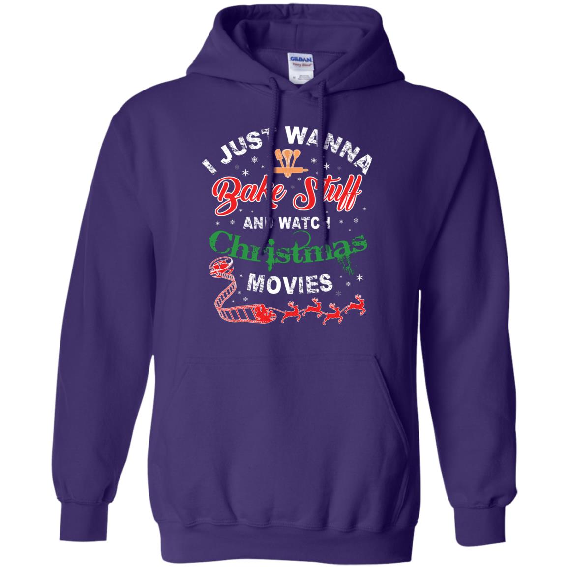 I Just Wanna Bake Stuff And Watch Christmas Movies Shirt Purple