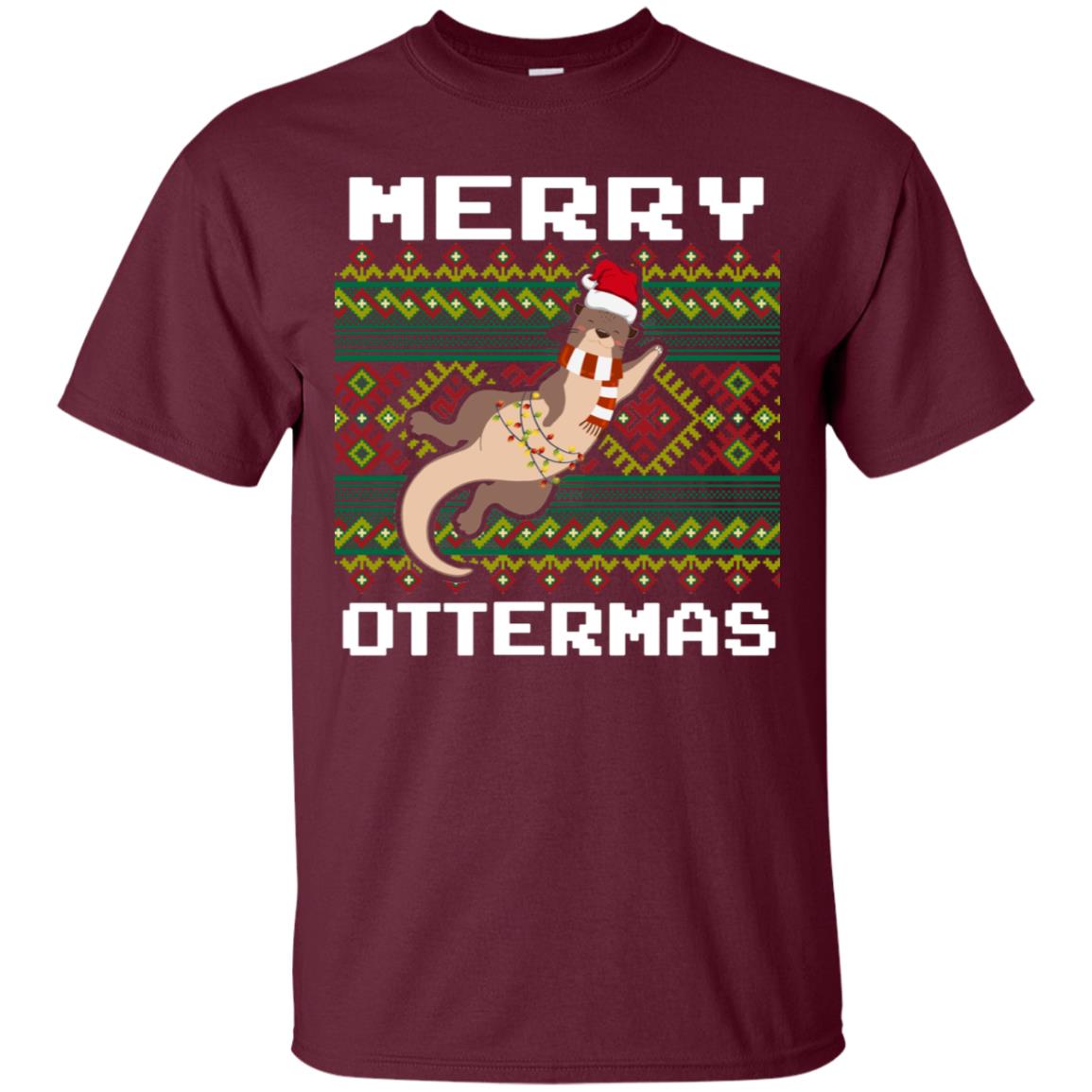 Merry Ottermas Funny Otter Lovers Ugly Sweater X-mas Gift Shirt Maroon