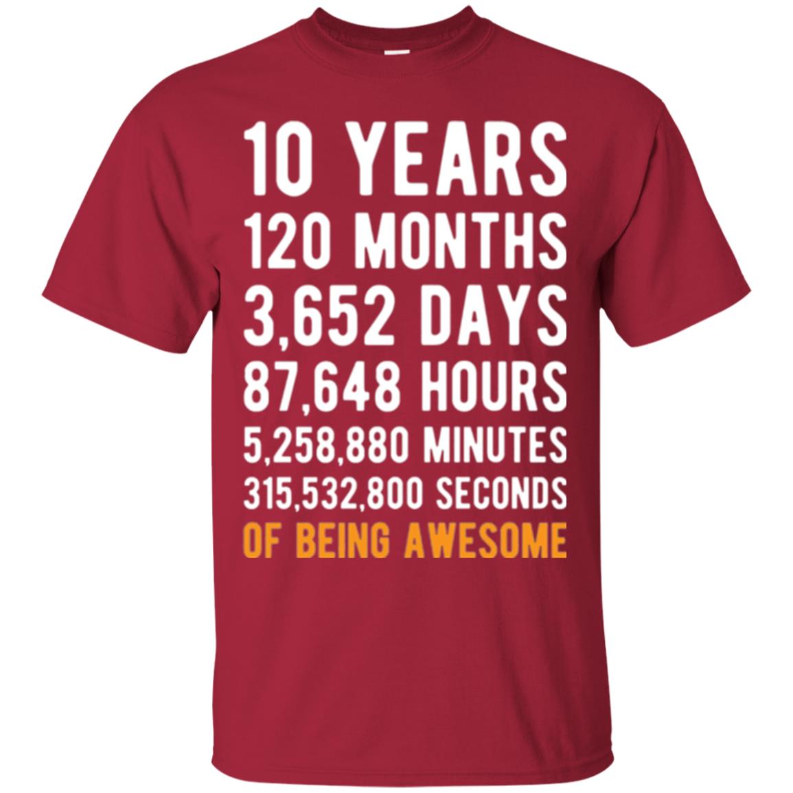 Birthday T-shirt 10 Years Old Of Being Awesome Cardinal