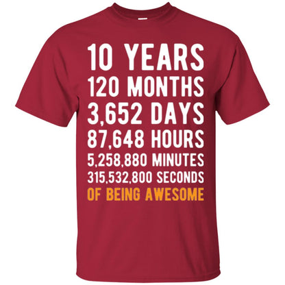 Birthday T-shirt 10 Years Old Of Being Awesome Cardinal