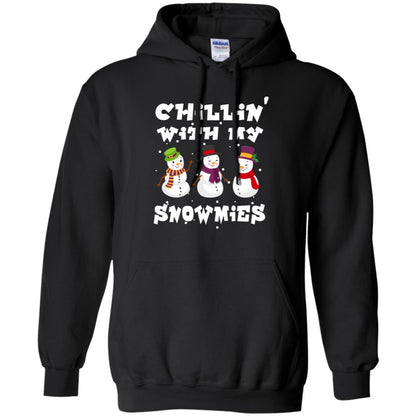 Chillin' With My Snowmie Snowman X-mas Gift Shirt For Mens Womens Kids Black