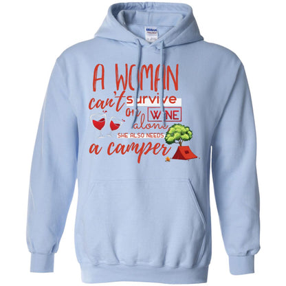 A Woman Cannot Survive On Wine Alone, She Also Needs A Camper Shirt Light Blue