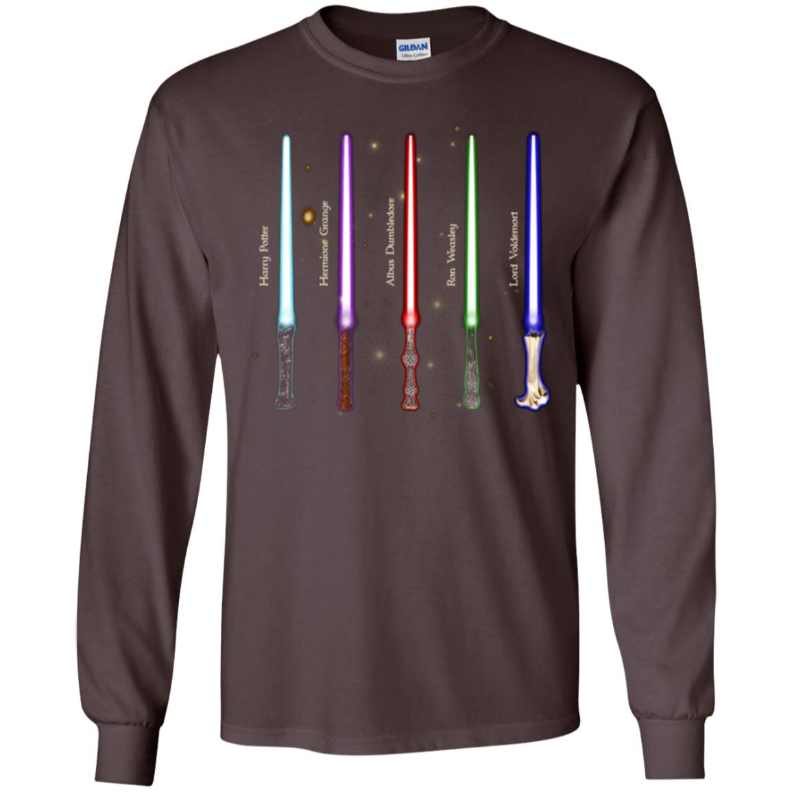 Harry Potter Lightsaber Wands Movie Fan T-shirt Dark Chocolate