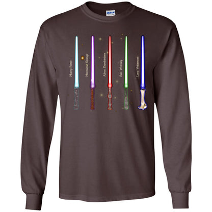 Harry Potter Lightsaber Wands Movie Fan T-shirt Dark Chocolate
