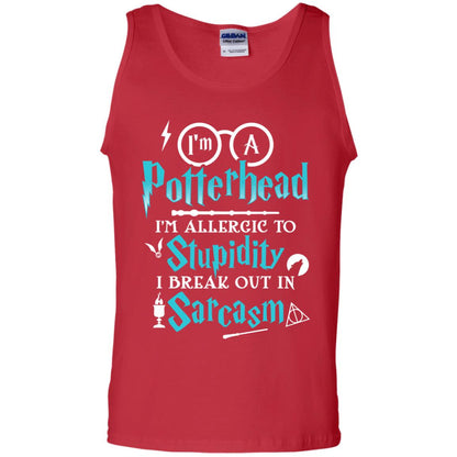 I_m A Potterhead I_m Allergic  To Stupidity I Break Out In Sarcasm Harry Potter Fan T-shirtG220 Gildan 100% Cotton Tank Top