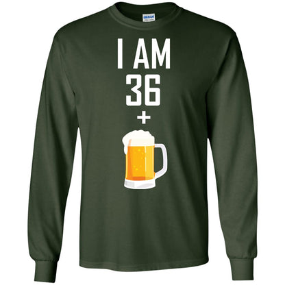I Am 36 Plus 1 Beer 37th Birthday T-shirt Forest Green